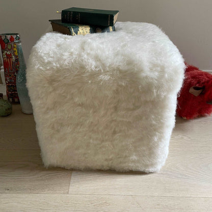 Cubist Pouffe Icelandic Shorn Sheepskin Footstool | Natural White Shorn - Wildash London