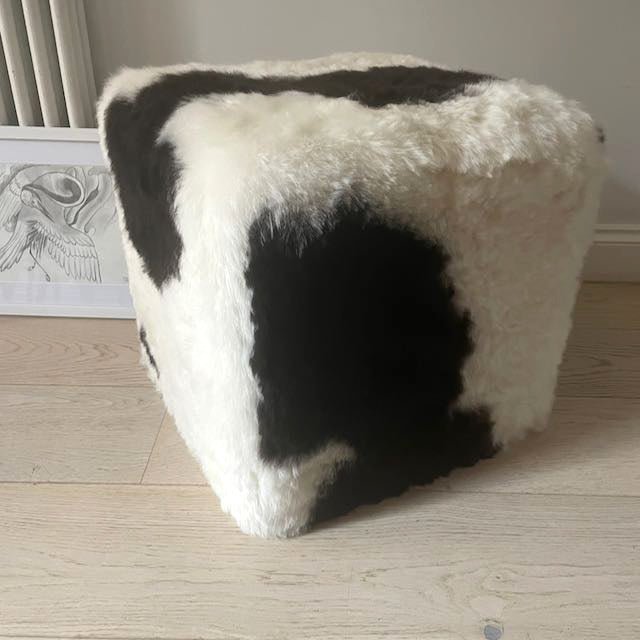 Cubist Pouffe Icelandic Shorn Sheepskin Footstool | Spotted Shorn - Wildash London