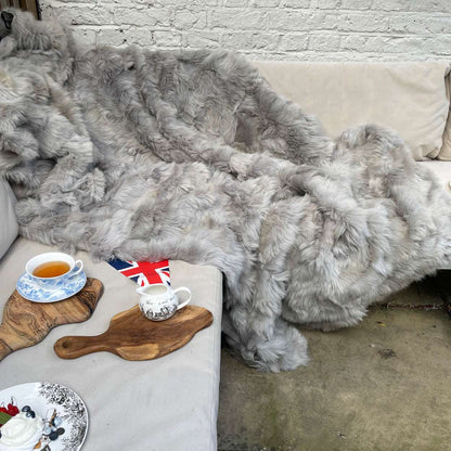 Dove Grey Shearling Throw | Fur Blanket | Sheepskin Rug | JUB2203 - Wildash London