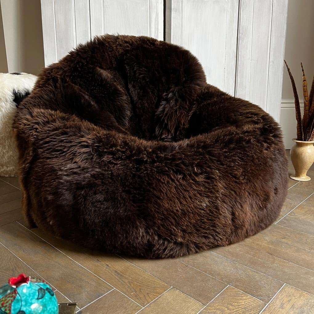 Ex-Display Sheepskin Beanbag Chair 100% Natural British Brown Soft Fleece Large - Wildash London