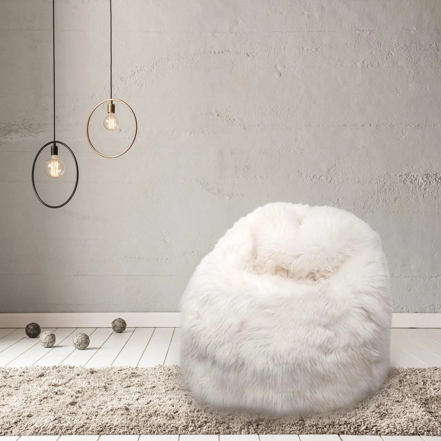 EX-DISPLAY Sheepskin Beanbag Chair 100% Natural British White Soft Fleece Junior IN STOCK - Wildash London