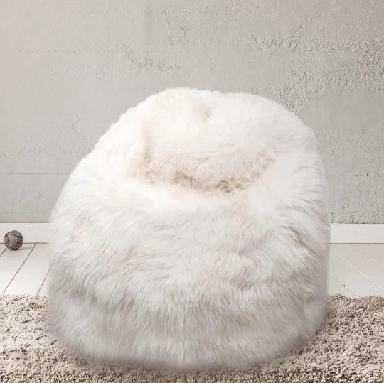 EX-DISPLAY Sheepskin Beanbag Chair 100% Natural British White Soft Fleece Junior IN STOCK - Wildash London