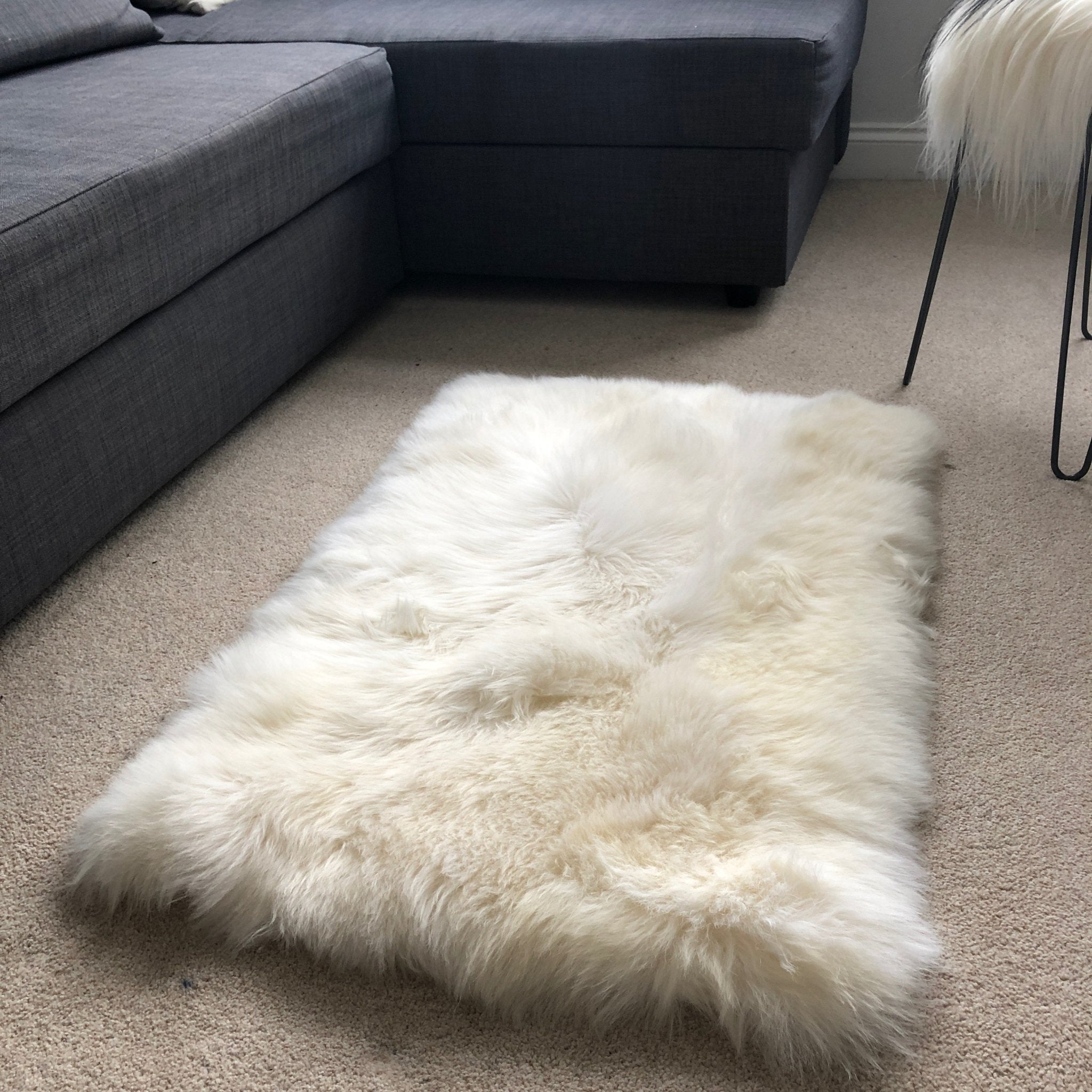 Fab Soft British Sheepskin Rug Ivory Cream White Straight Edges Rectangular 55cm x 85cm - Wildash London