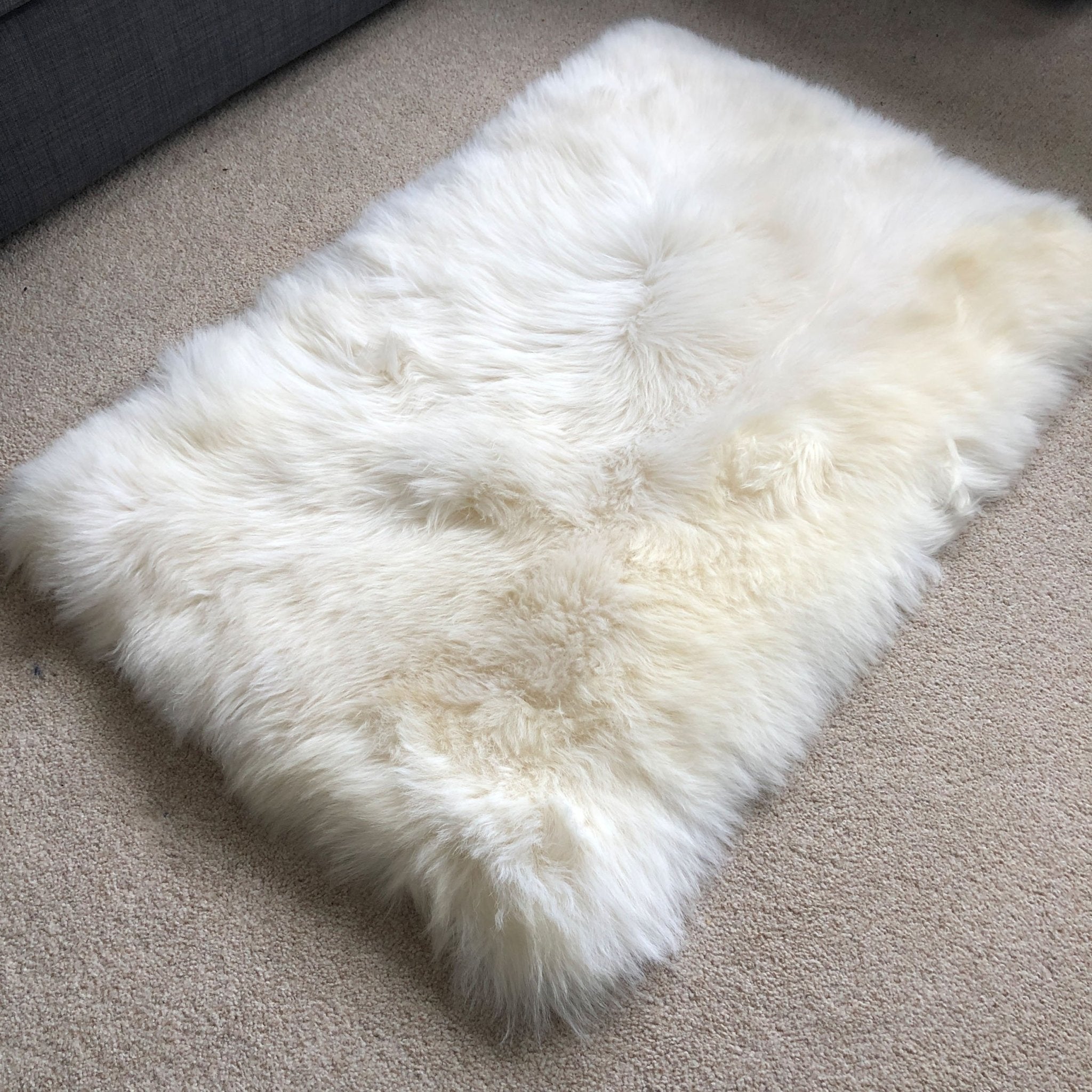 Fab Soft British Sheepskin Rug Ivory Cream White Straight Edges Rectangular 55cm x 85cm - Wildash London