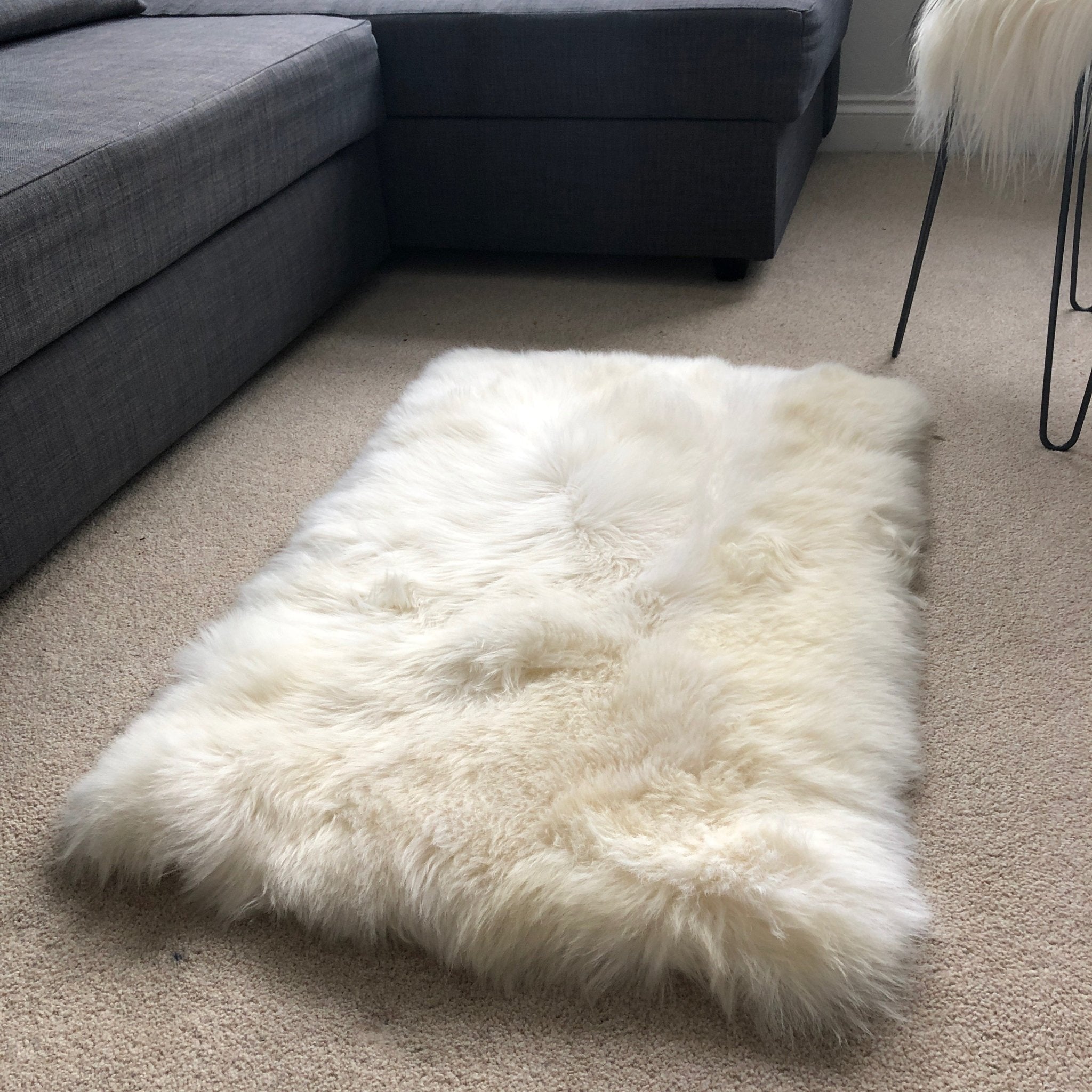 Fab Soft British Sheepskin Rug Ivory Cream White Straight Edges Rectangular 55cm x 85cm - Wildash London