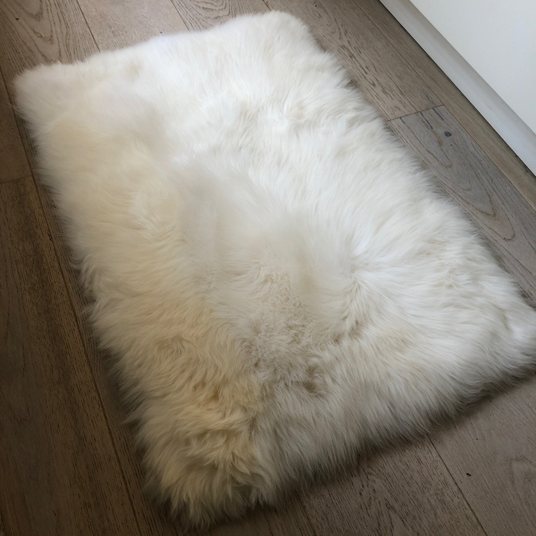 Fab Soft British Sheepskin Rug Ivory Cream White Straight Edges Rectangular 55cm x 85cm - Wildash London