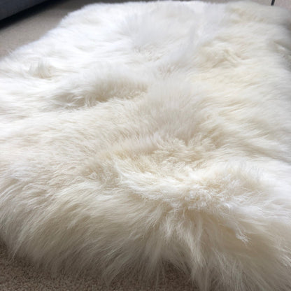 Fab Soft British Sheepskin Rug Ivory Cream White Straight Edges Rectangular 55cm x 85cm - Wildash London