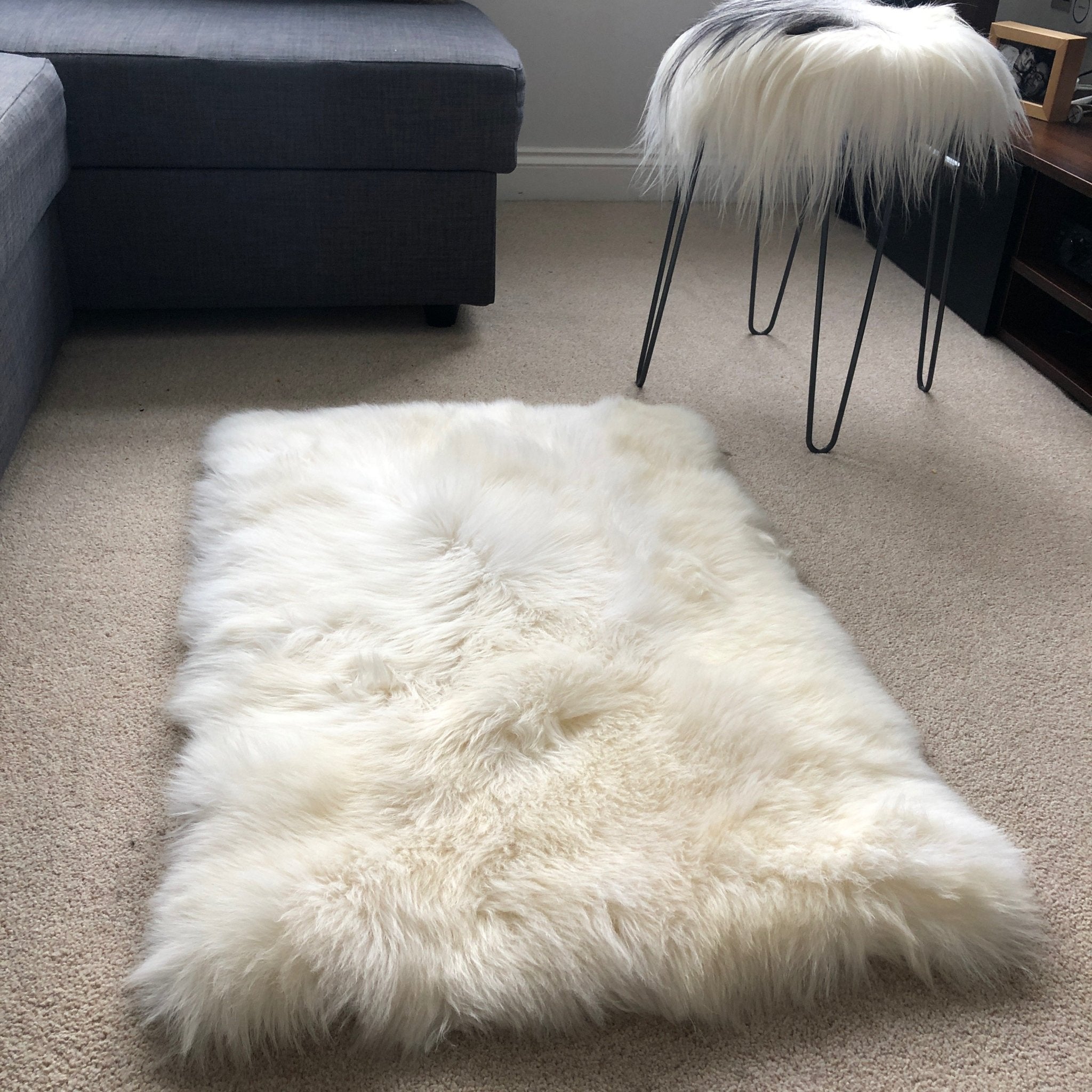 Fab Soft British Sheepskin Rug Ivory Cream White Straight Edges Rectangular 55cm x 85cm - Wildash London