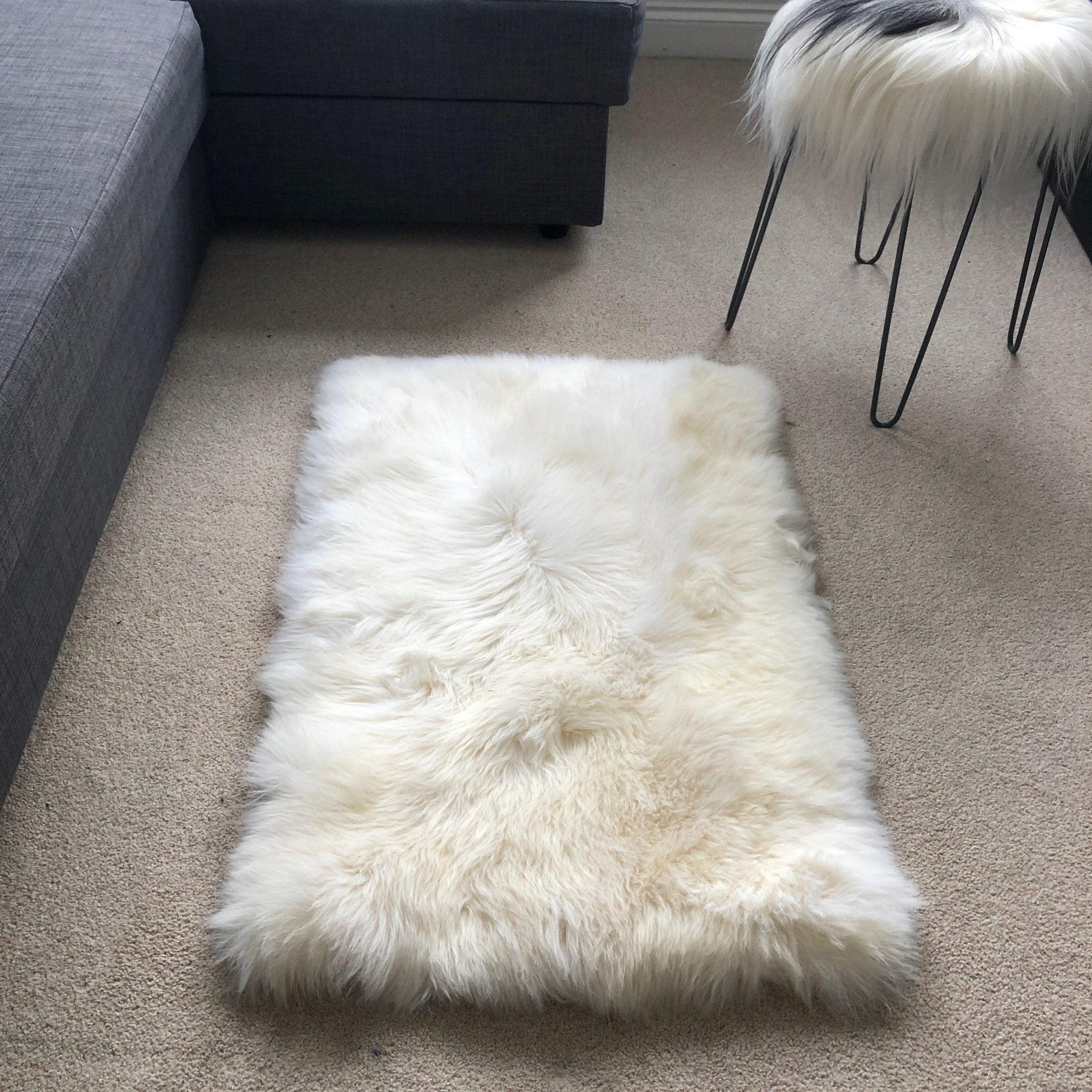 Fab Soft British Sheepskin Rug Ivory Cream White Straight Edges Rectangular 55cm x 85cm - Wildash London