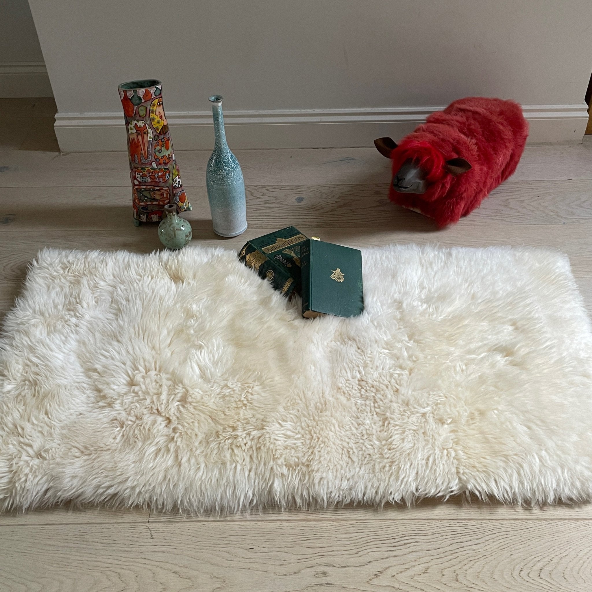 Soft British Sheepskin Rug Ivory Cream White Straight Edges Rectangular 90cm x 150cm - Wildash London