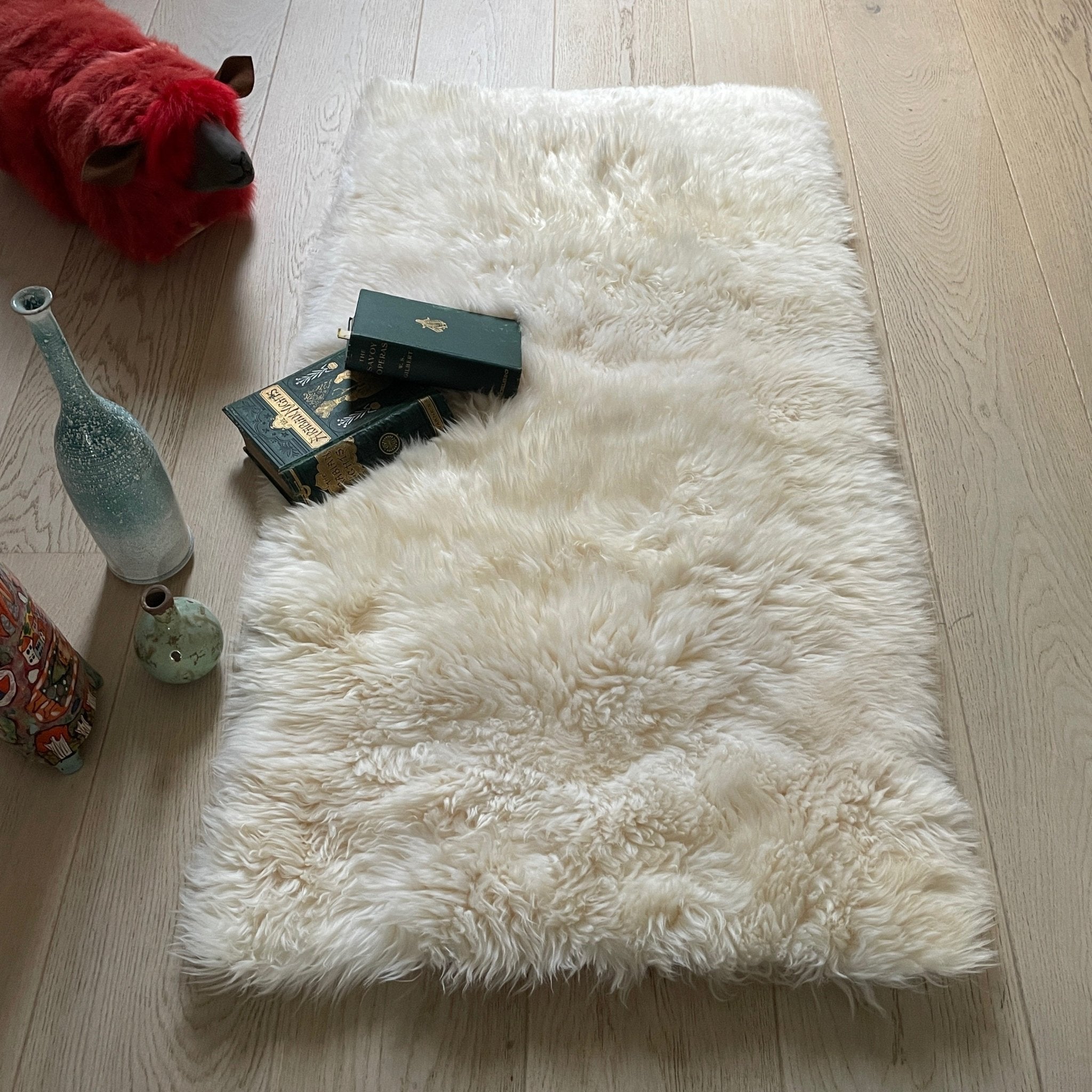 Soft British Sheepskin Rug Ivory Cream White Straight Edges Rectangular 90cm x 150cm - Wildash London