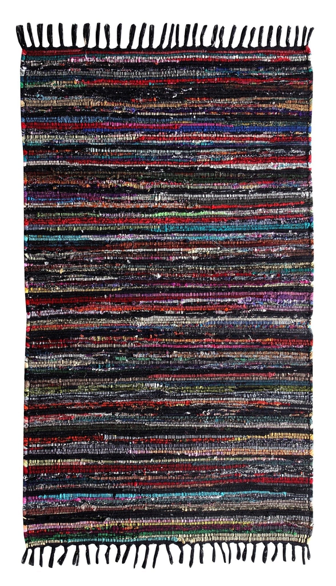 FESTIVAL Rag Rug Recycled Cotton Blend in Black Multicolour | 60cm x 90cm - Wildash London