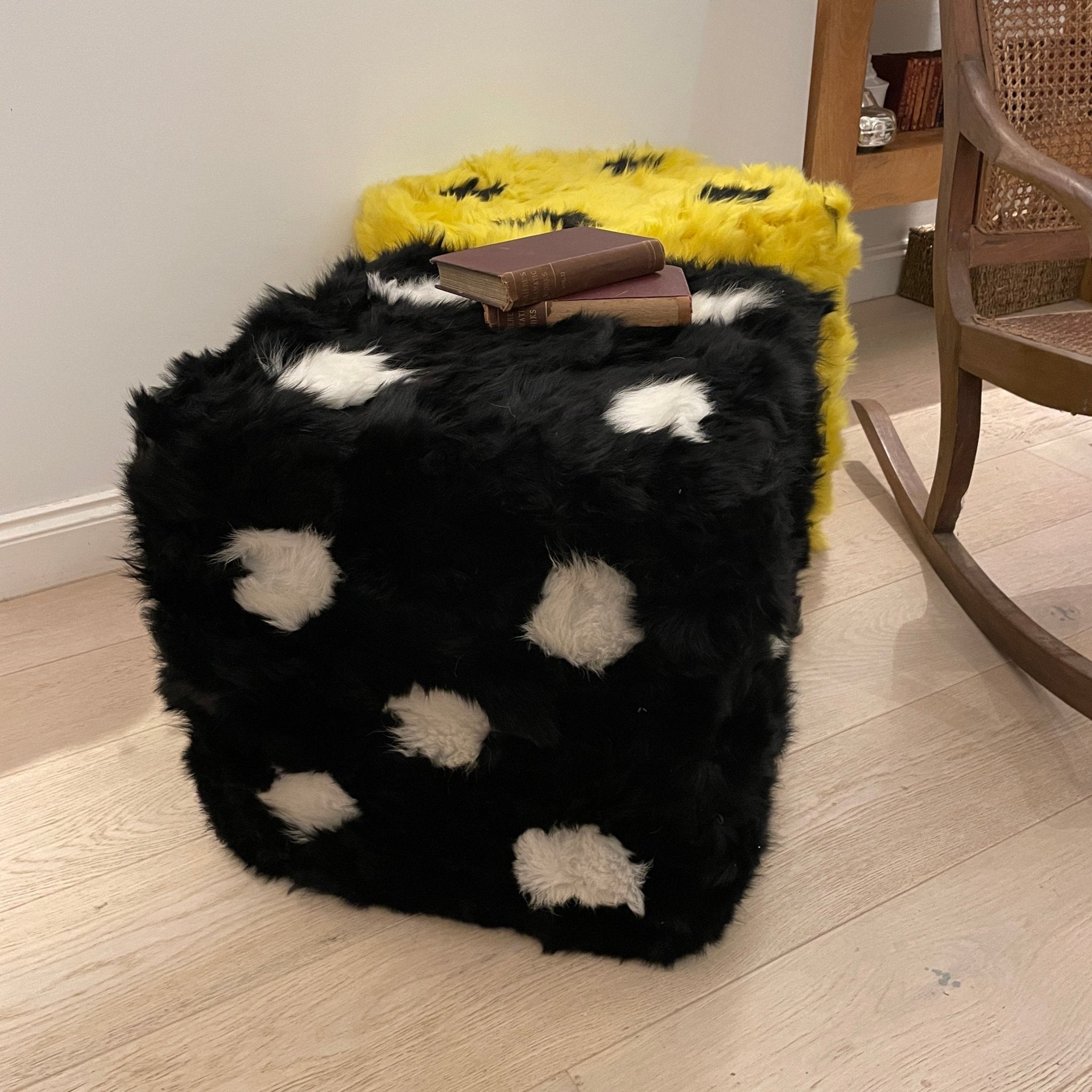 Furry Dice Pouffe Toscana Shearling - Black - Wildash London