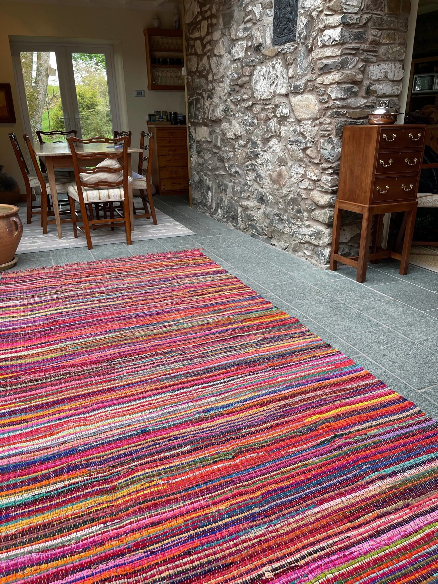 Goodweave Boho Rug Flat Weave Multicolour Mat with Tassels 200cm x 200cm - Wildash London