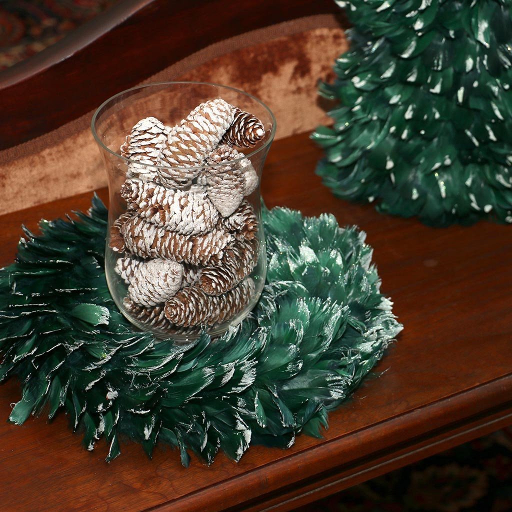 Goose Feather Wreath Hunter Green with Frosted Glitter Tips - Wildash London