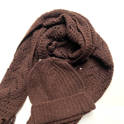 Hand-knitted Cashmere Scarf & Hat Set | Chocolate Brown - Wildash London