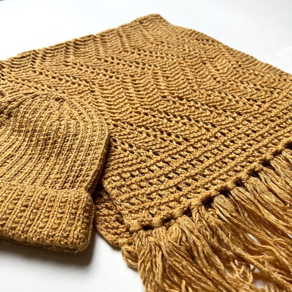Hand-knitted Cashmere Scarf & Hat Set | Mustard Yellow - Wildash London