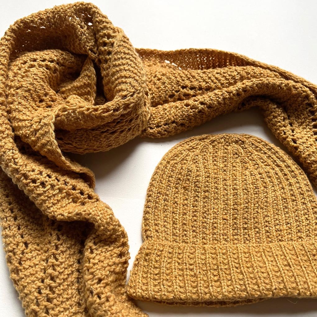 Hand-knitted Cashmere Scarf & Hat Set | Mustard Yellow - Wildash London