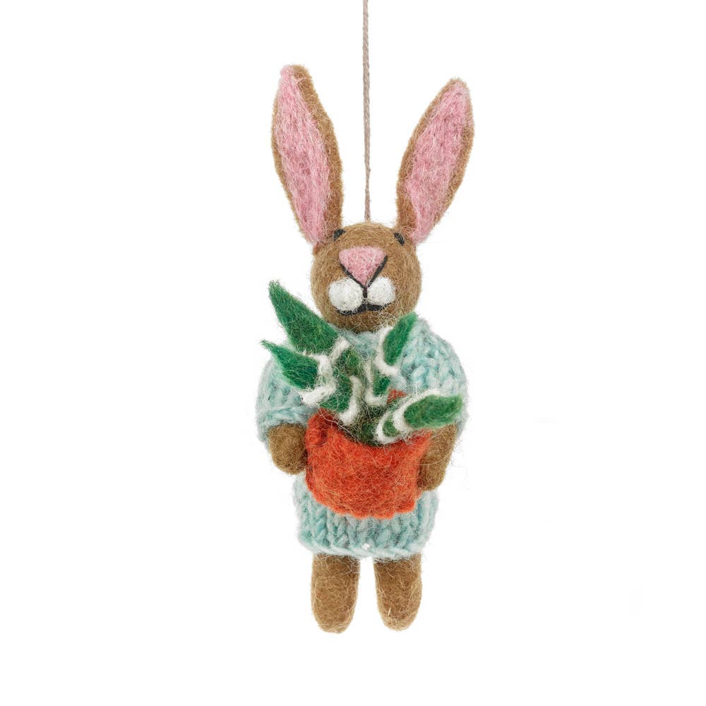 Handmade Felt Benjamin the Bunny Hanging Houseplant Decorati - Wildash London