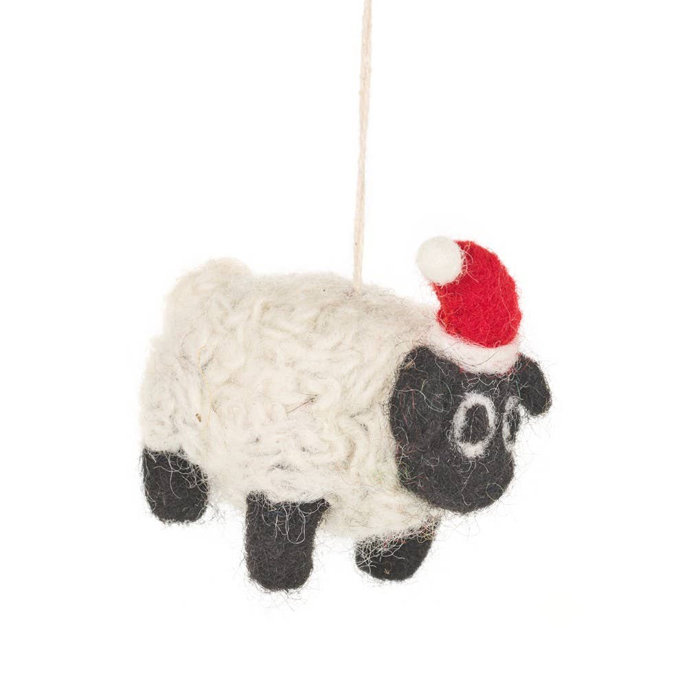 Handmade Felt Biodegradable Christmas | White Sheep - 9cm x 8cm - Wildash London