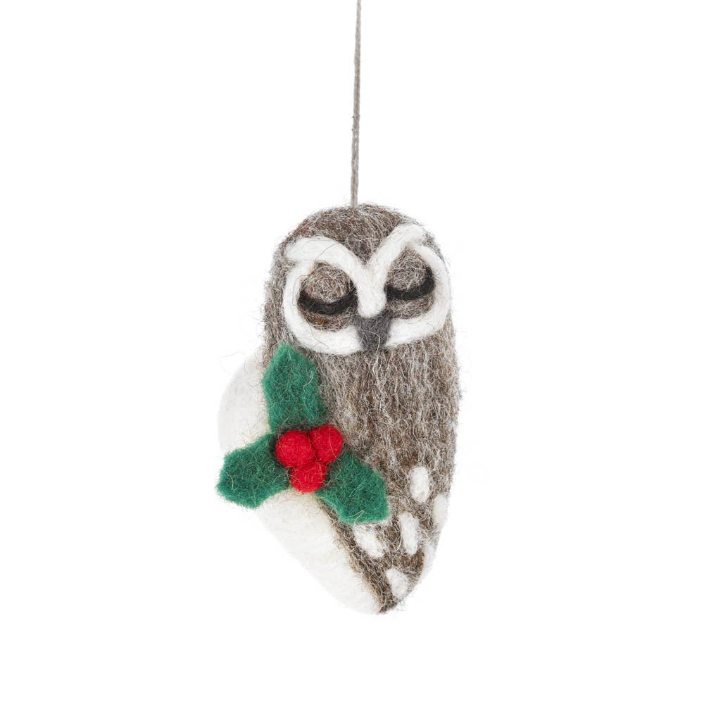 Handmade Felt Carol the Christmas Owl | Hanging Decoration - Wildash London