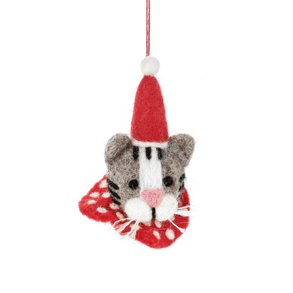 Handmade Felt Clarence the Christmas Cat | Hanging Decoration - Wildash London