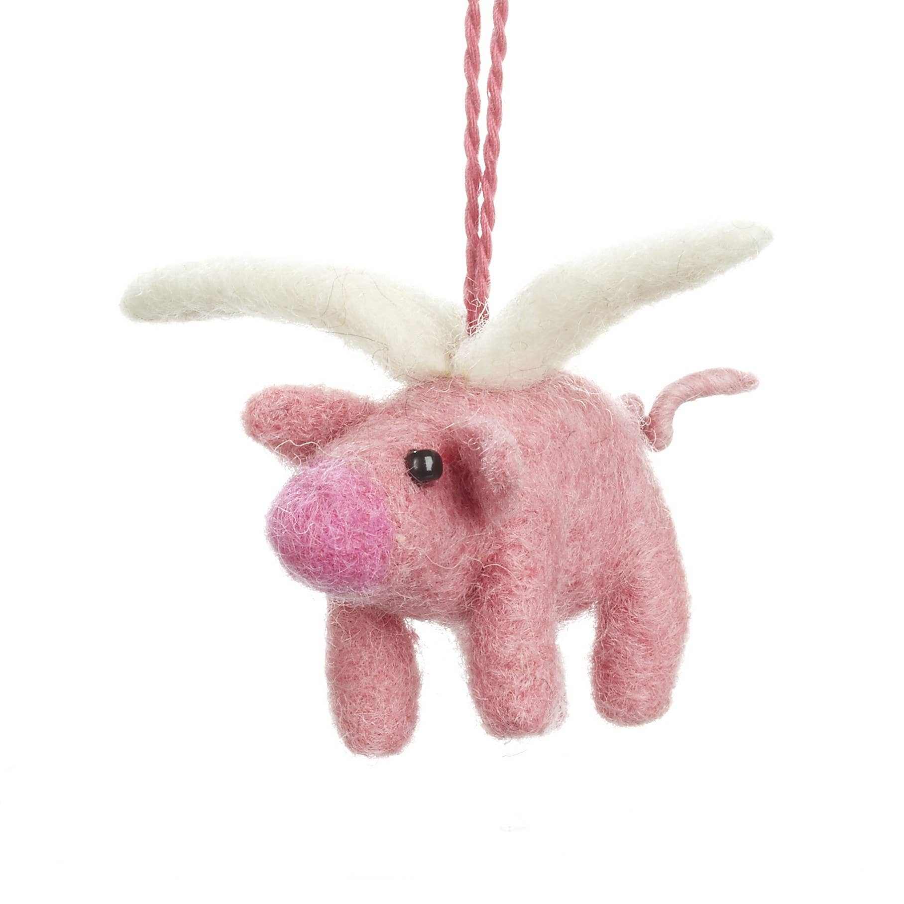 Handmade Felt Flying Pig | Biodegradable Hanging Decoration - 6cm x 8cm - Wildash London
