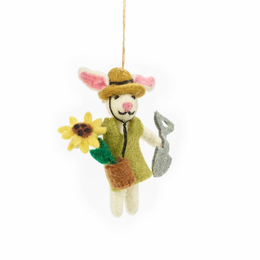 Handmade Felt Greta the Gardening Bunny Hanging Decoration - Wildash London