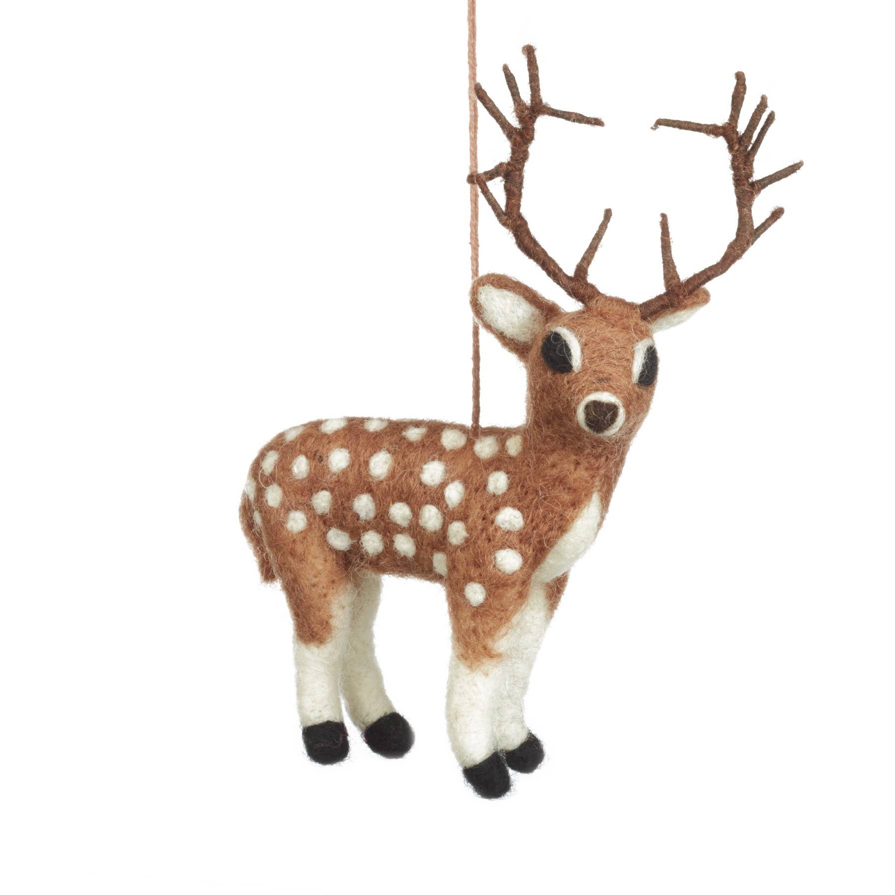 Handmade Felt Stag | Biodegradable Hanging Decoration | Brown - 15cm x 19cm - Wildash London