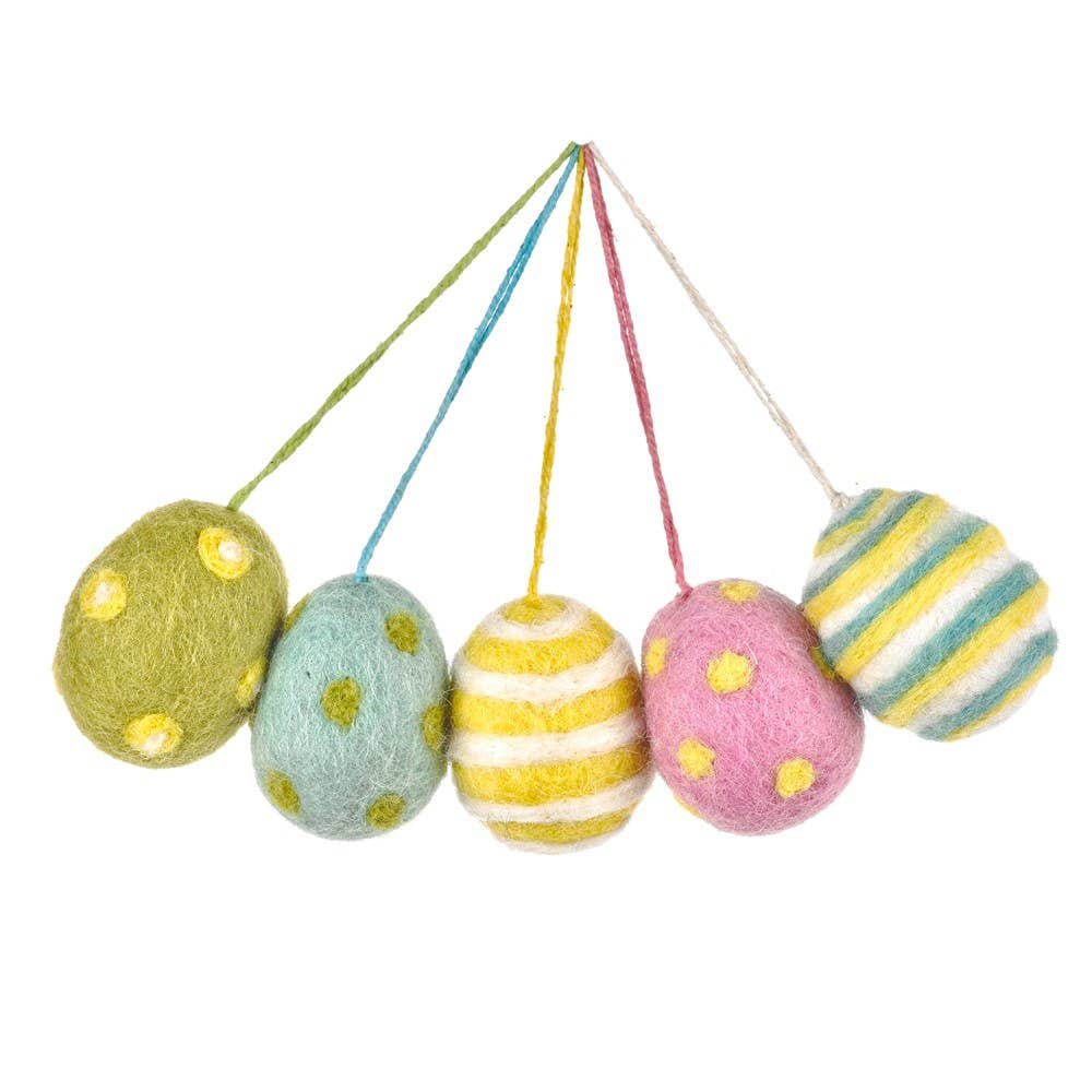 Handmade Needle Felt Easter Eggs (Set of 5) Hanging Easter - Wildash London