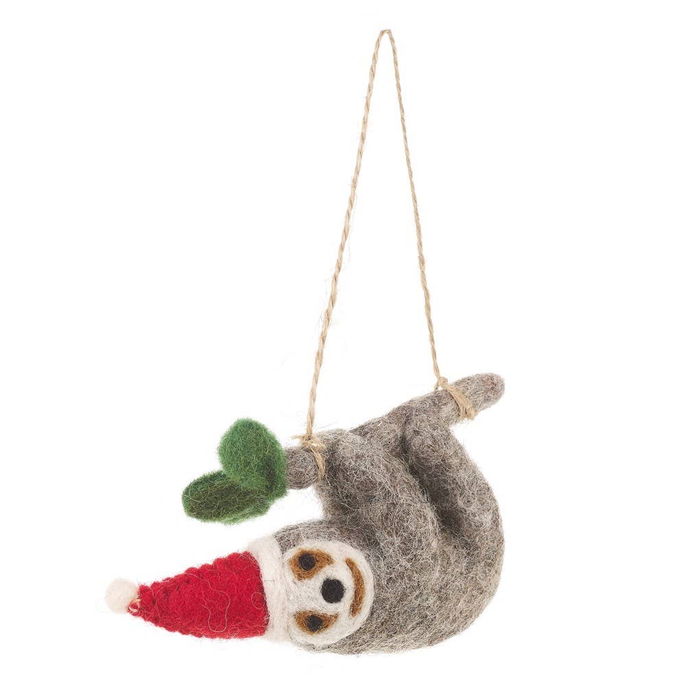 Handmade Sloth Tree | Felt Biodegradable | Christmas Hanging - 8cm - Wildash London
