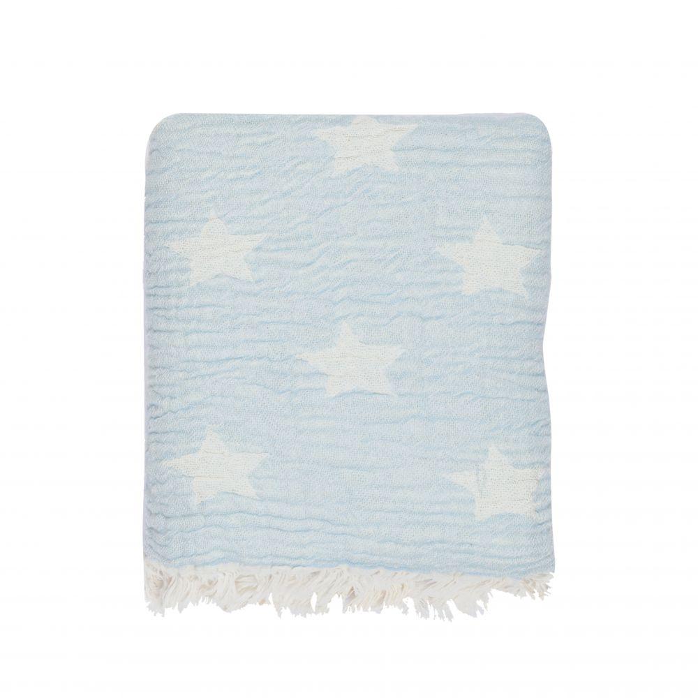Head In The Clouds Soft Weave Star Throw - Baby Blue - Wildash London