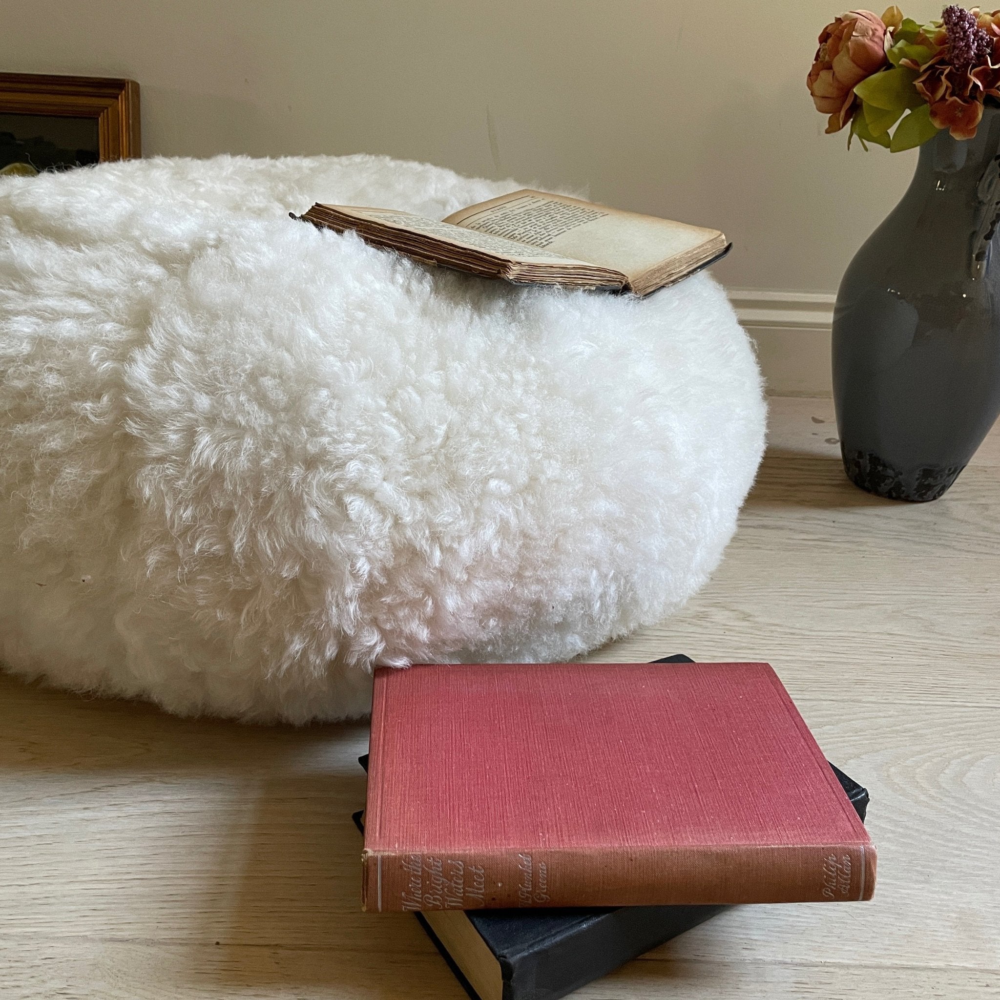 Hot Buns Sheepskin Pouffe - Icelandic Shorn Fur Natural White IN STOCK - Wildash London