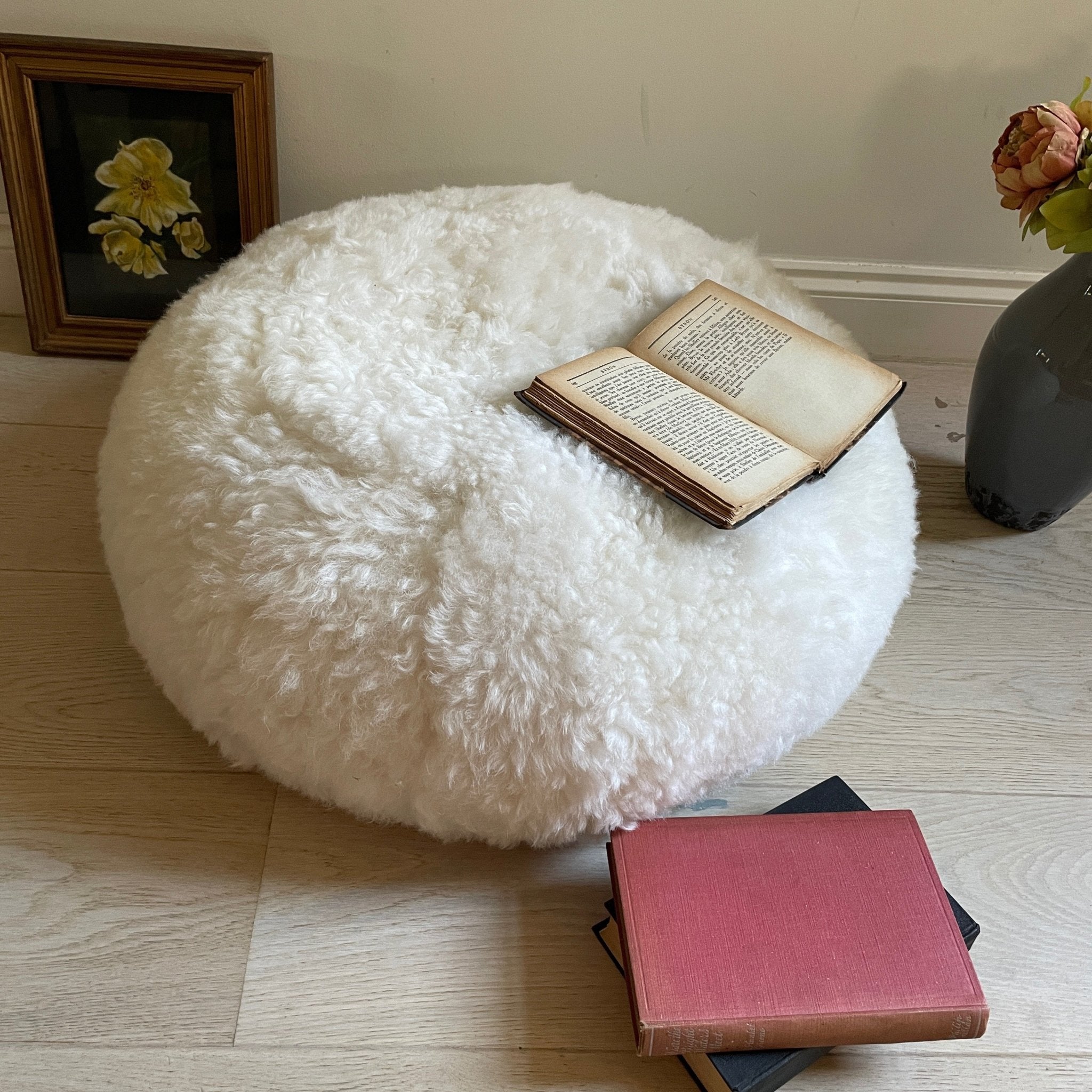 Hot Buns Sheepskin Pouffe - Icelandic Shorn Fur Natural White IN STOCK - Wildash London