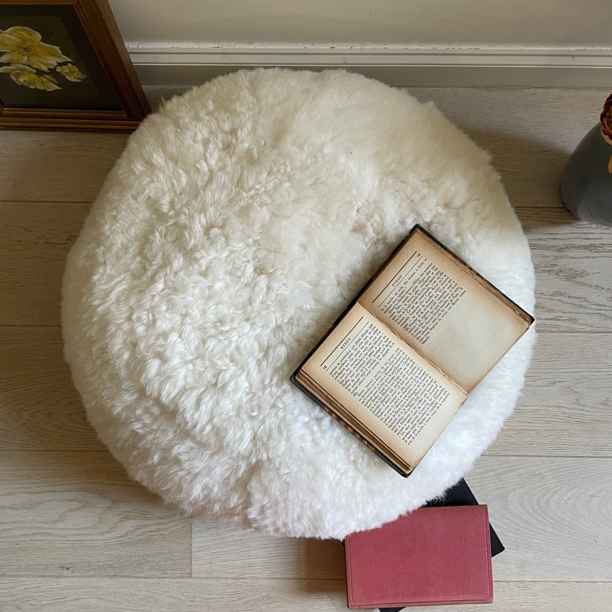 Hot Buns Sheepskin Pouffe - Icelandic Shorn Fur Natural White IN STOCK - Wildash London