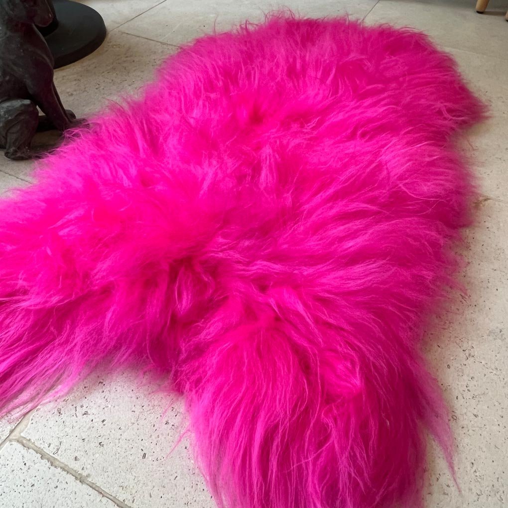 Icelandic Hot Pink Sheepskin Rug Throw 100-110cm L - Wildash London
