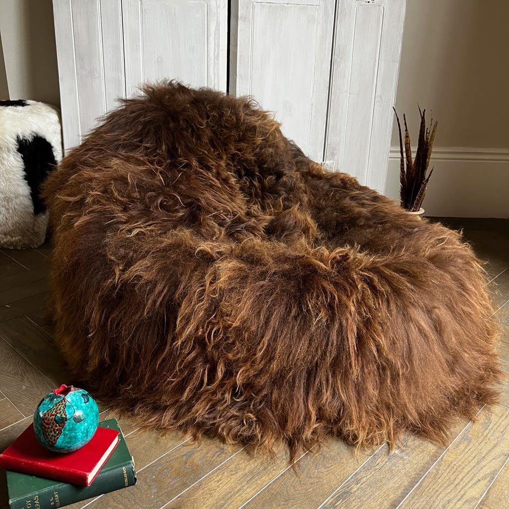 Icelandic Longhair Sheepskin Beanbag Chair Russet Large - Wildash London
