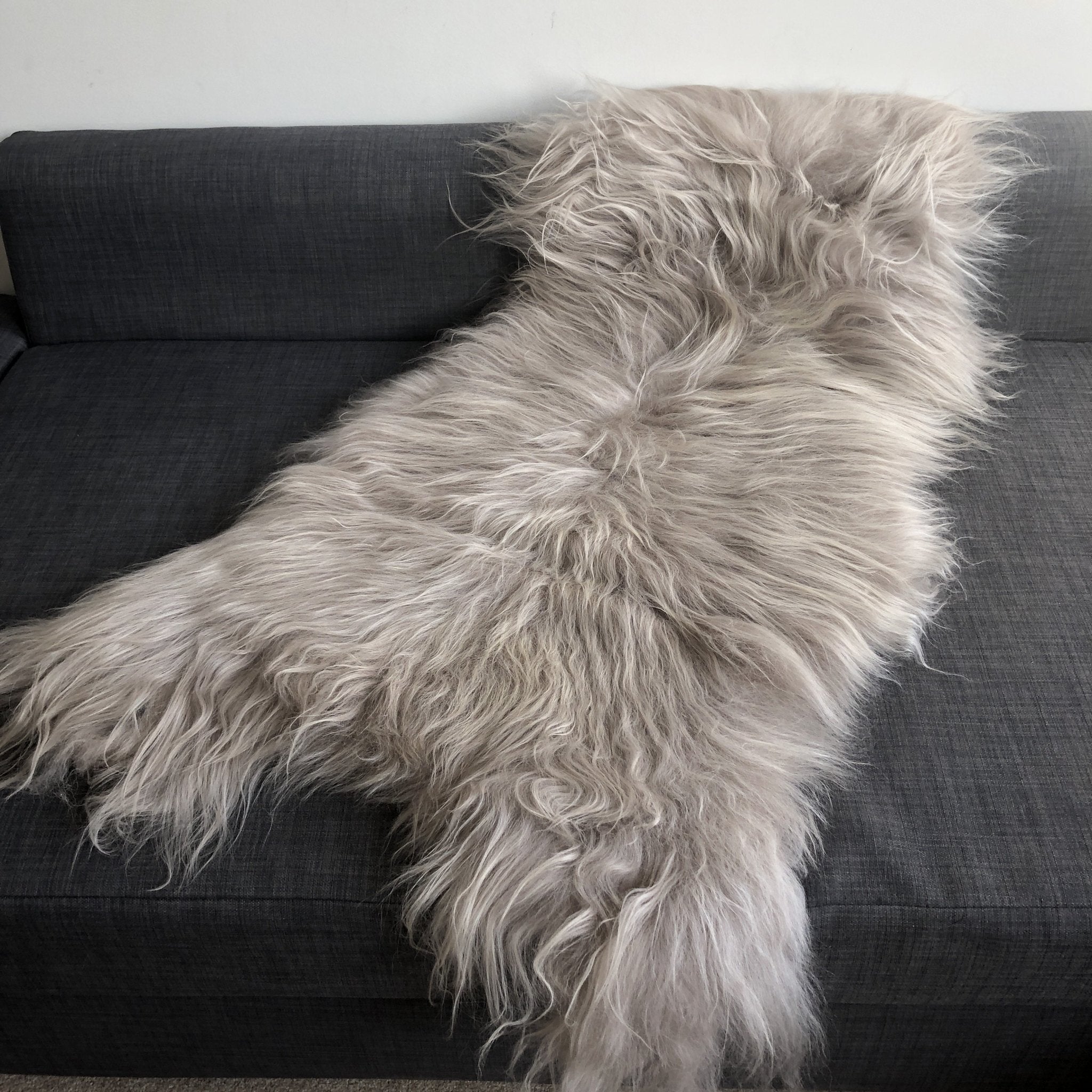 Icelandic Longhair Sheepskin Throw Dove Grey | Sheep Skin Rug - Wildash London