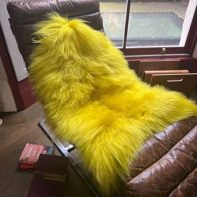 Icelandic Longhair Sheepskin Throw | Rug | Bright Yellow | Large - Wildash London