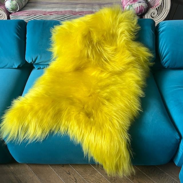 Icelandic Longhair Sheepskin Throw | Rug | Bright Yellow | Large - Wildash London