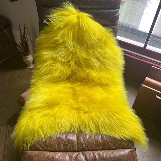 Icelandic Longhair Sheepskin Throw | Rug | Bright Yellow | Large - Wildash London