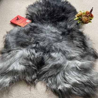 Icelandic Natural Grey Undyed Longhair Sheepskin Unique Ecofriendly Sustainably Tanned 0706ILG03 - Wildash London