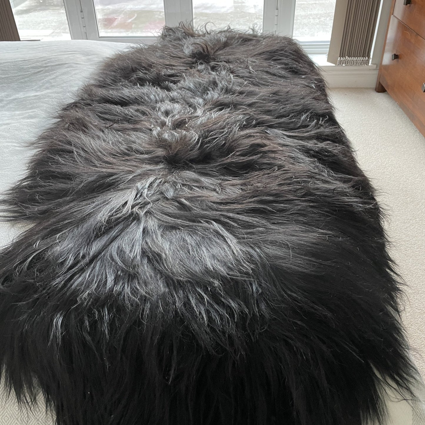 Icelandic Sheepskin Long Fur Rug 100% Natural Black Runner | Double Back to Back - Wildash London