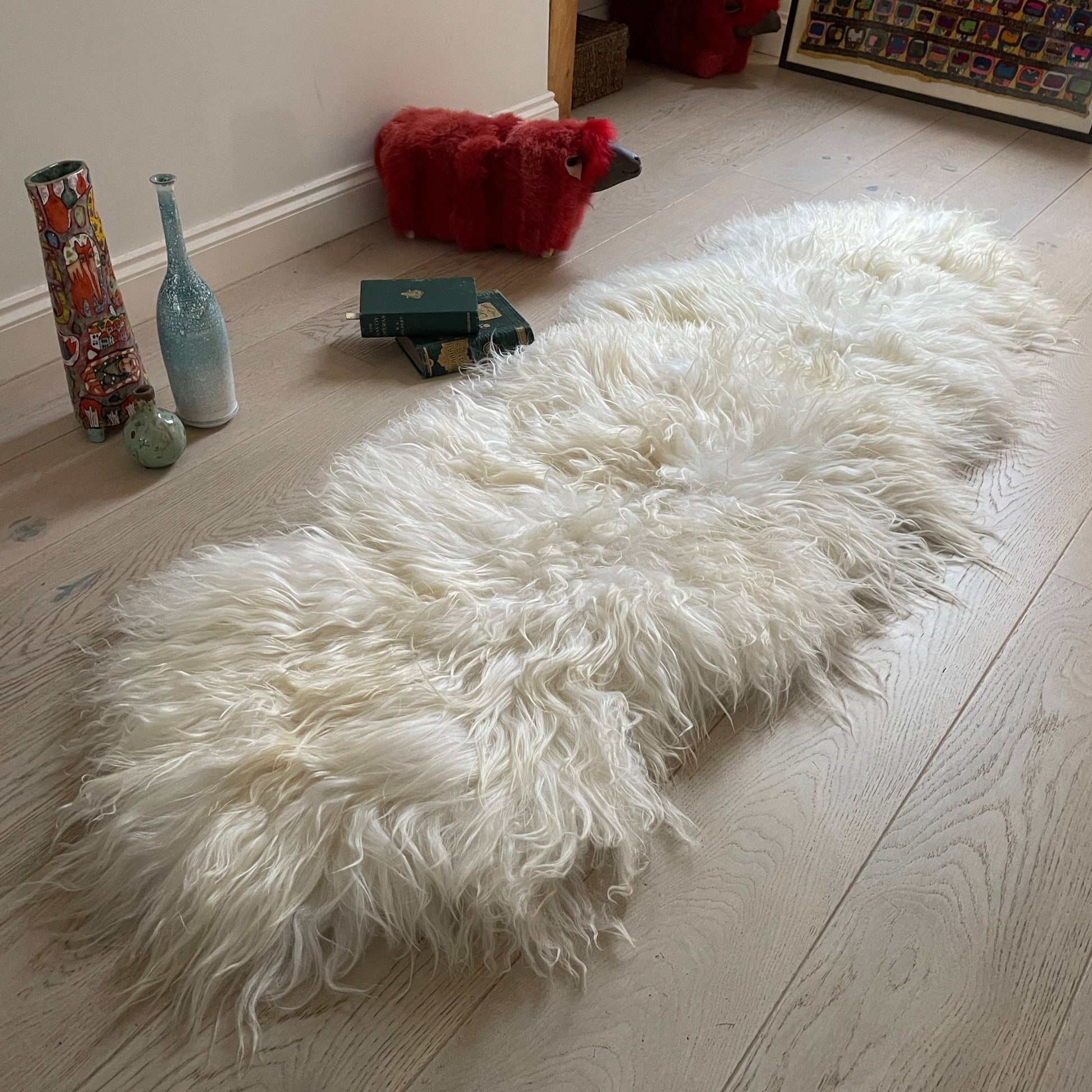 Icelandic Sheepskin Long Fur Rug 100% Natural White Runner | Double Back to Back - Wildash London