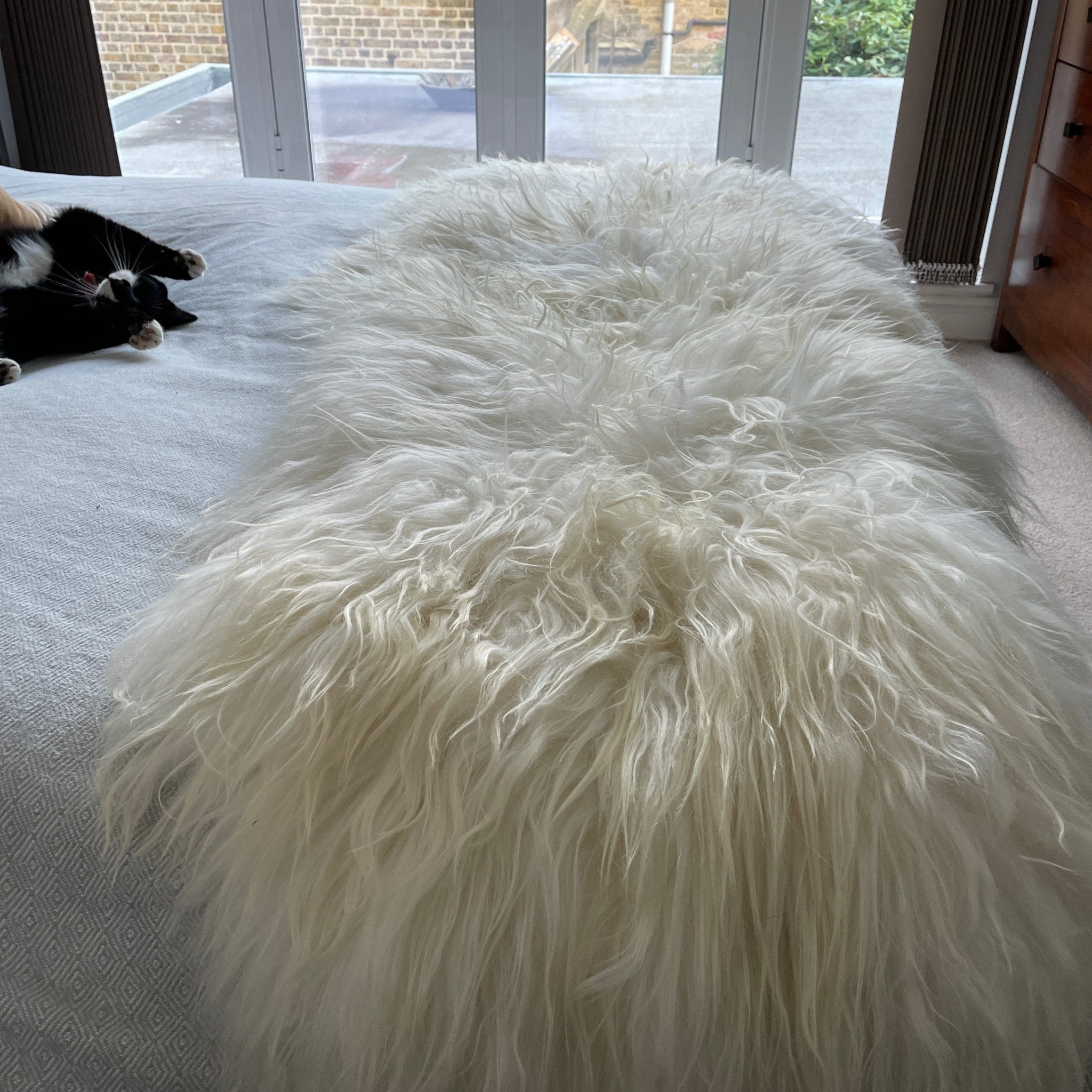 Amazing Very Popular Sheepskin Icelandic Rug store 100% original long haired White/Silver/Gray/Black/Cream Collage #206