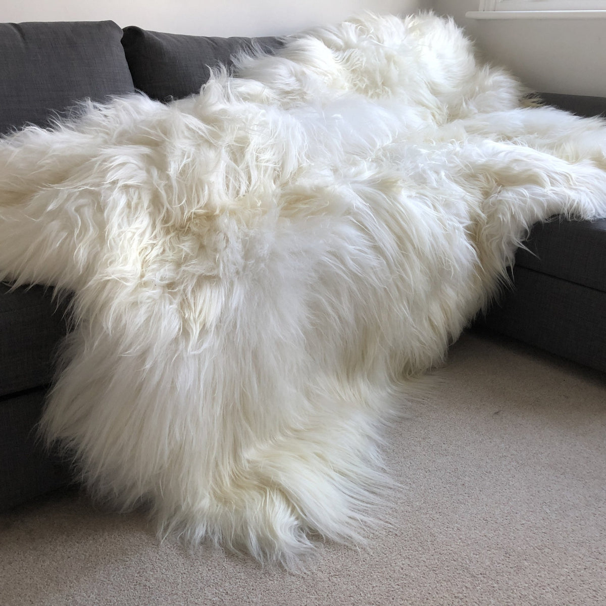 Icelandic Sheepskin Long Fur Rug 100% Natural White Throw ALL SIZES ...