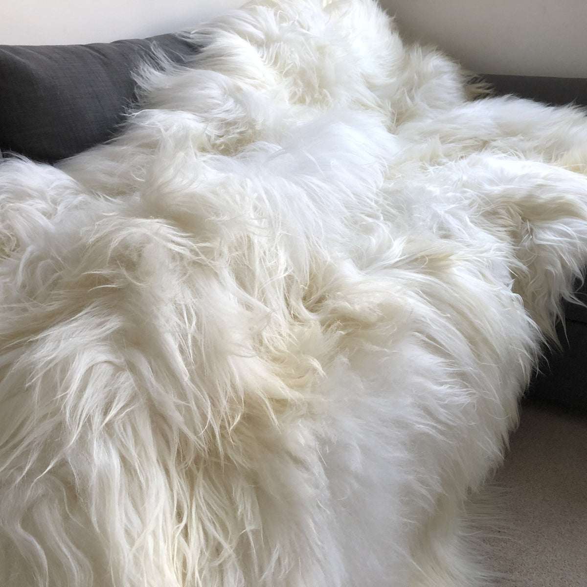 Icelandic Sheepskin Long Fur Rug 100% Natural White Throw ALL SIZES ...