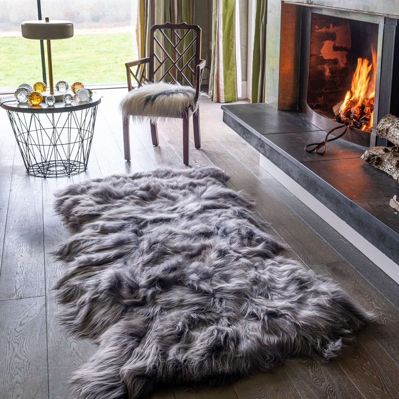Icelandic Sheepskin Long Fur Rug Cool Grey 100% Sheep Skin Throw Quad - Wildash London