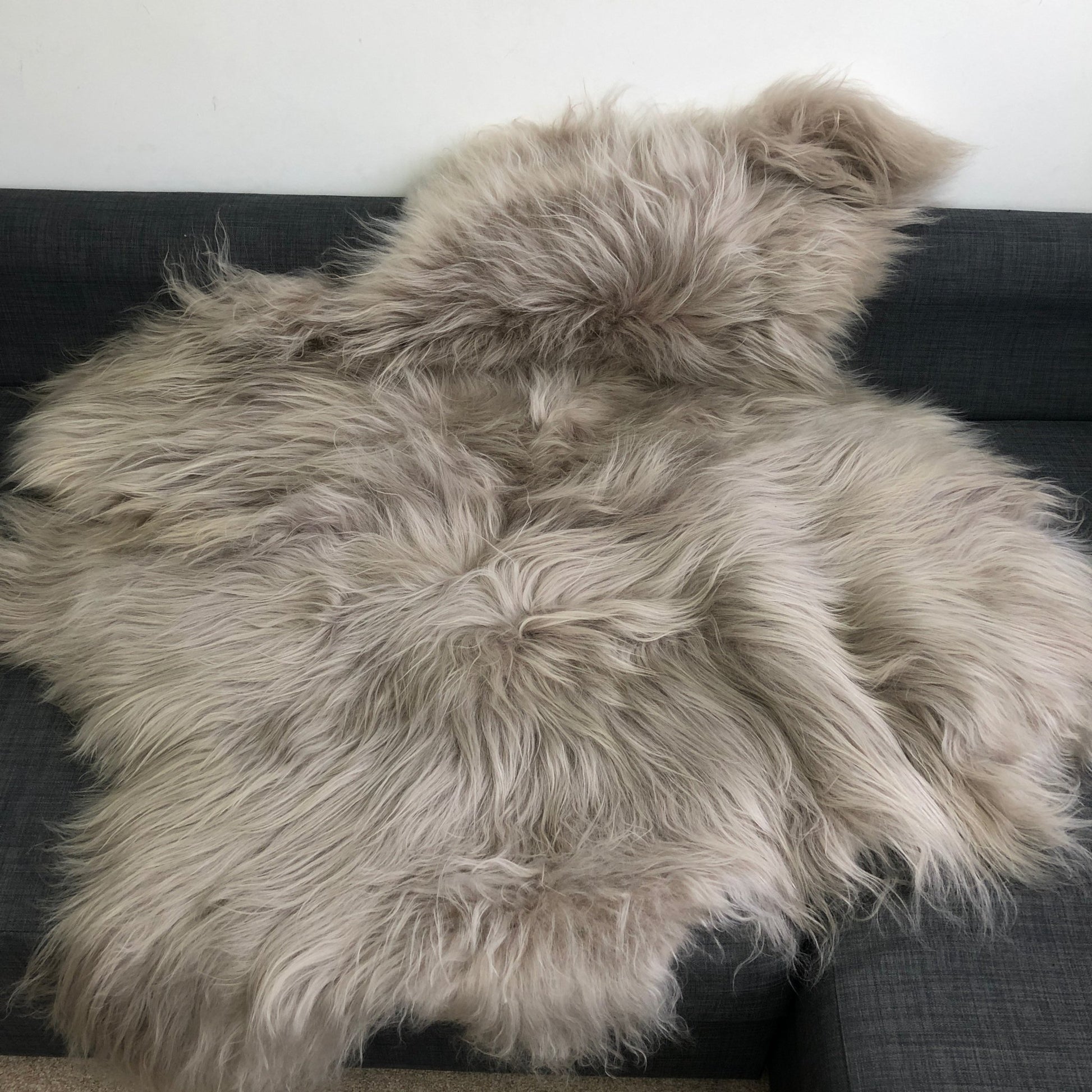 Icelandic Sheepskin Long Fur Rug Sheep Skin Throw Dove Grey ALL SIZES - Wildash London