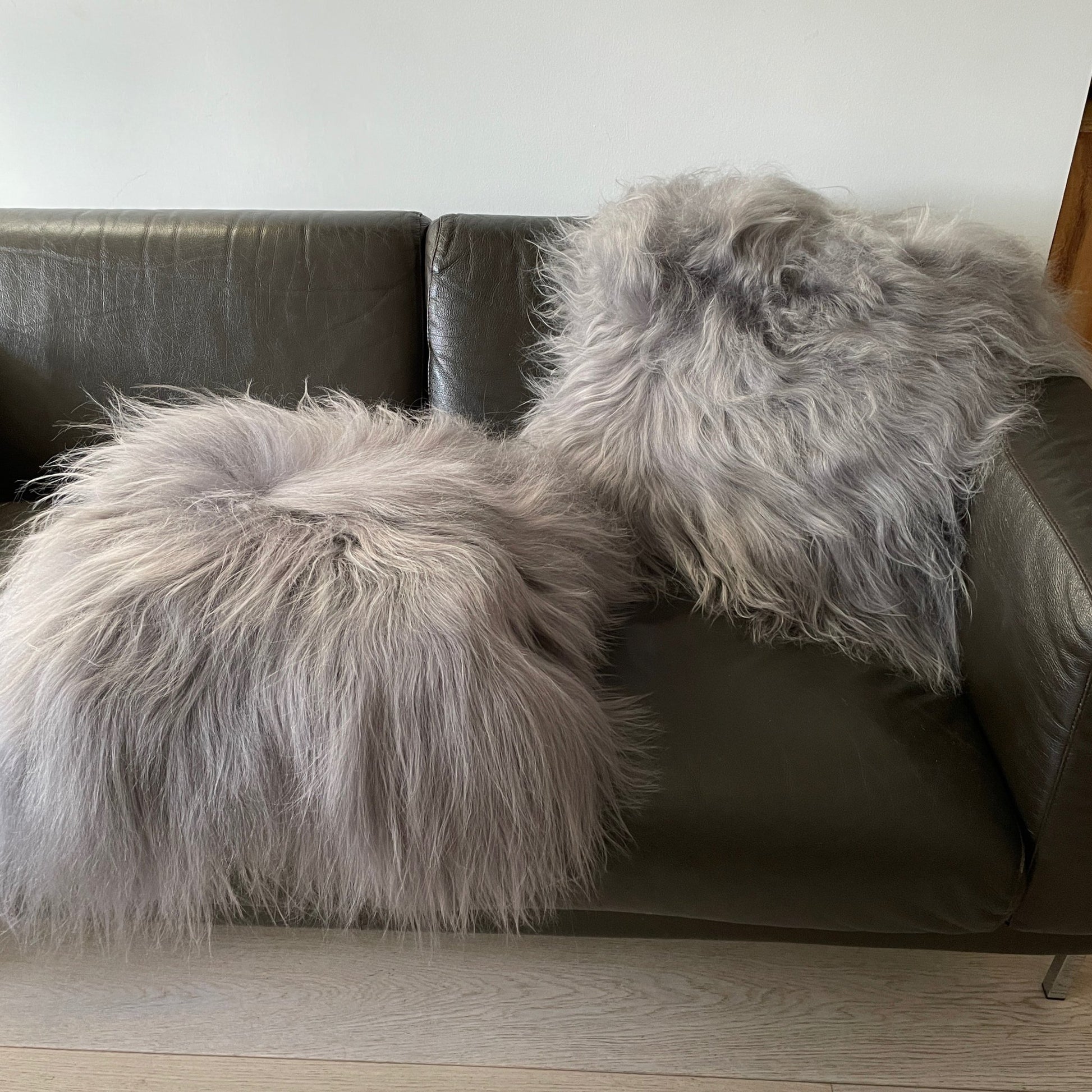 Icelandic Sheepskin Natural Long Cool Grey Cushion Square Double Sided - Wildash London